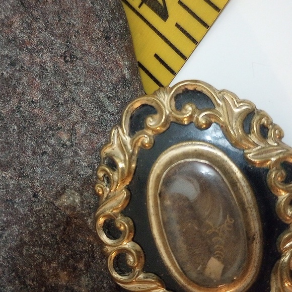 Antique Victorian hair art mourning brooch pendant gold filled scroll brooch - Picture 11 of 13